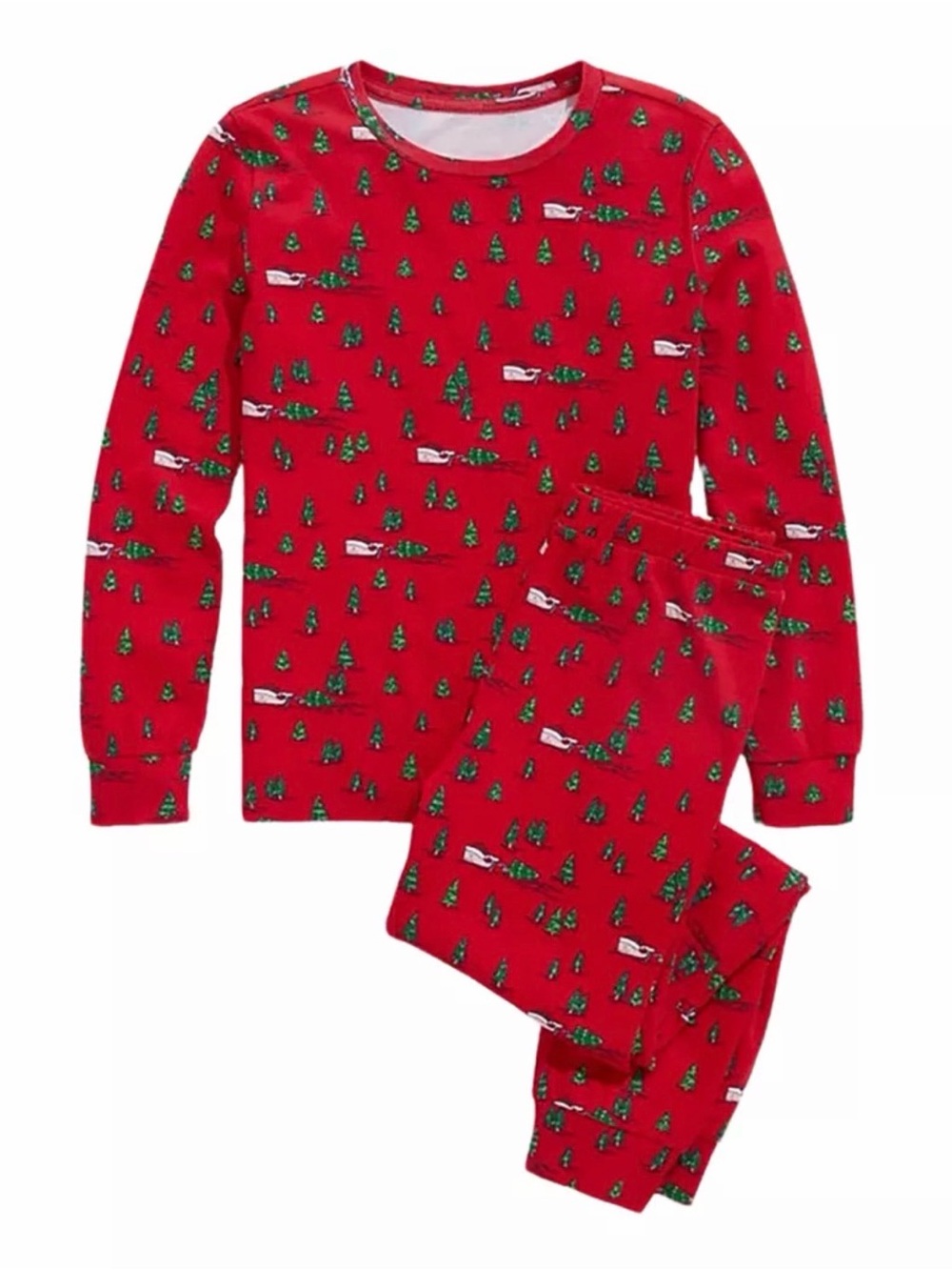 VINEYARD VINES Girls’ Red Christmas Tree Farm Whales Pima Lounge Set - 2T